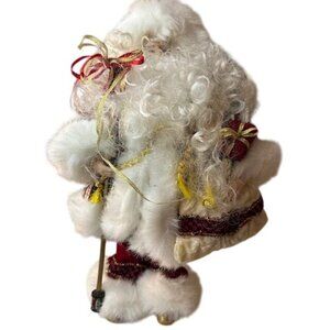 Vintage Santa Claus Figurine With Faux Fur Trim & Red/Green Festive Outfit
